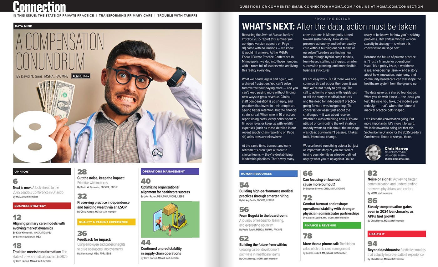 Table of Contents - July 2025 - MGMA Connection magazine