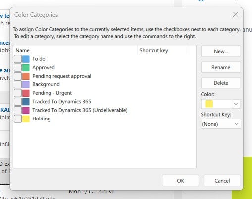 Color categories in Outlook