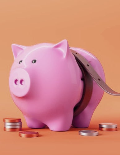 A piggy bank with a belt tied to it